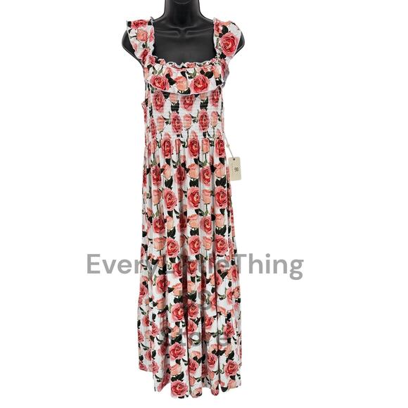NEW Bums and Roses Mama Maxi Dress L Tiered Smocked Ruffle Floral Natural Bamboo - Picture 3 of 9